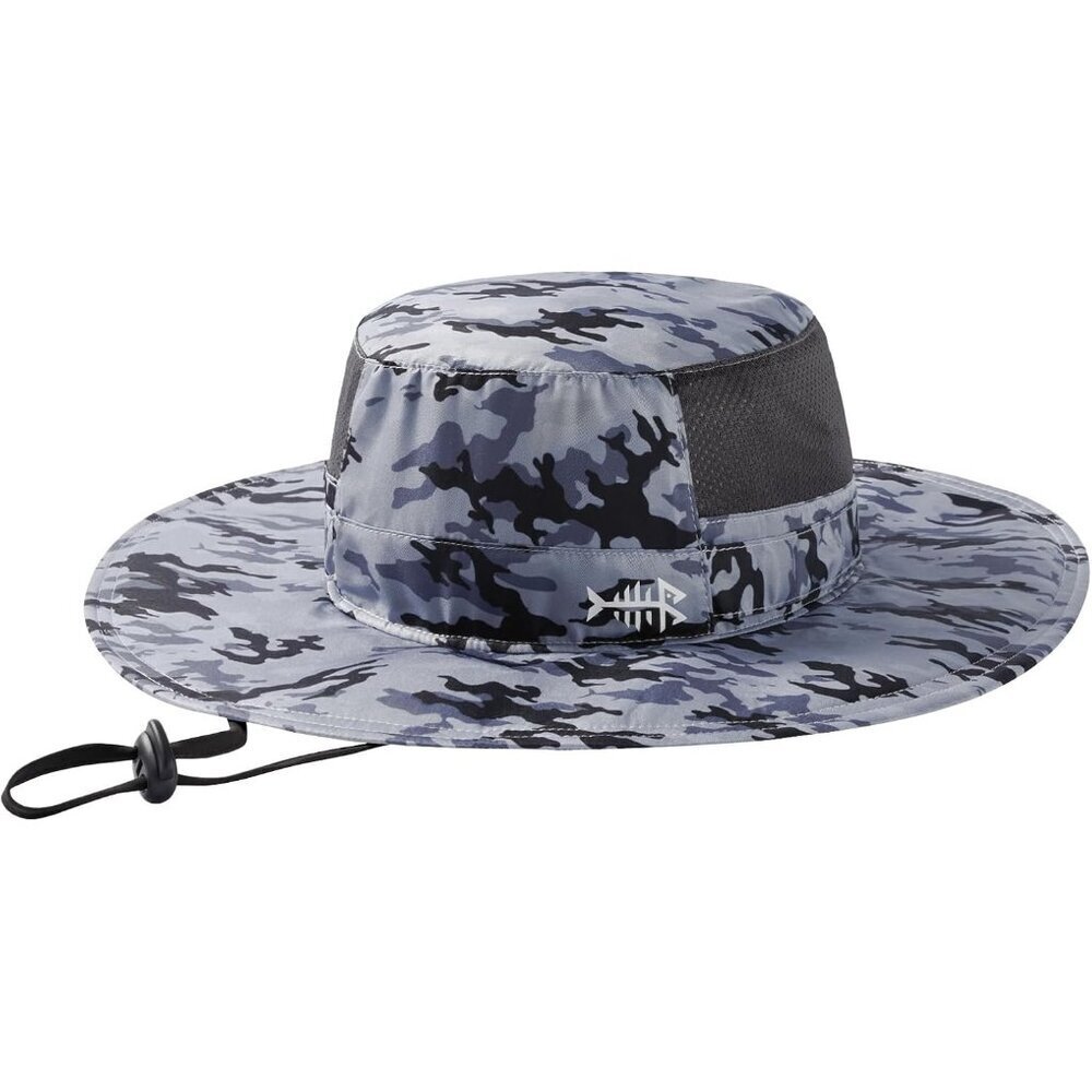 Unisex Storm Camo 100% Nylon Wide Brim Mesh Uv Protection Chin Strap Cowboy Hat